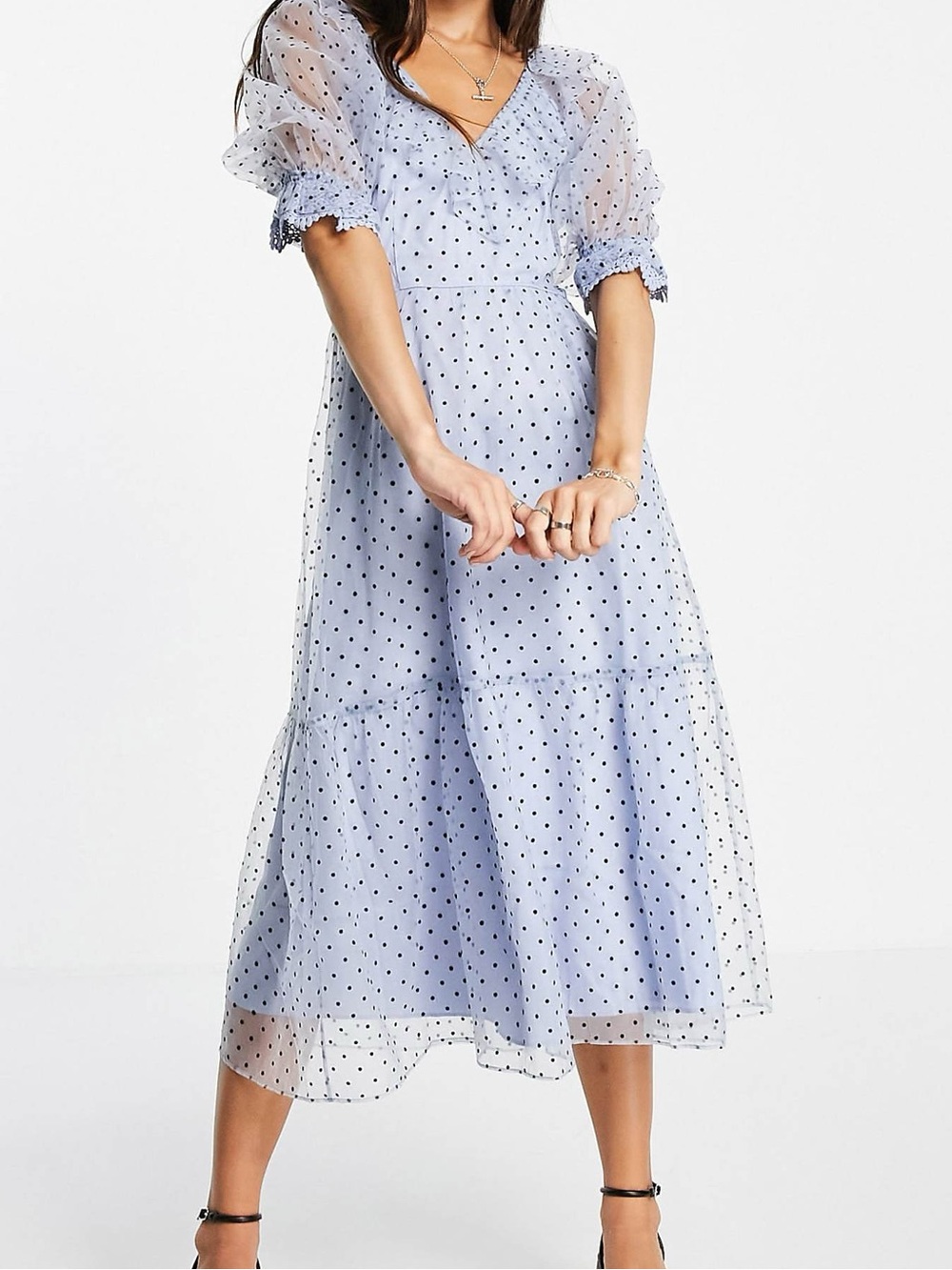 Topshop Light Blue Polka Dot Midi Dress
